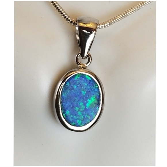 Jewelry - Genuine Inlaid Blue Fire Opal Pendant .70"